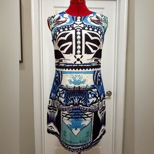 Love Moschino Blue and Black Graphic Mini Dress, sz S